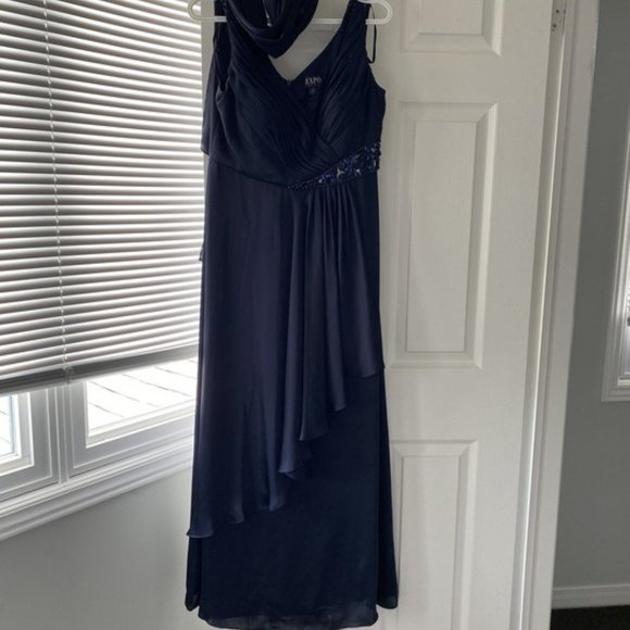 Navy Blue long formal Grecian Style dress with matching shawl, Size 10 - Picture 1 of 4